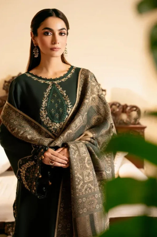Izel - 3PC Dhanak Embroidered Shirt With Wool Printed Dupatta and Trouser - BFB01006