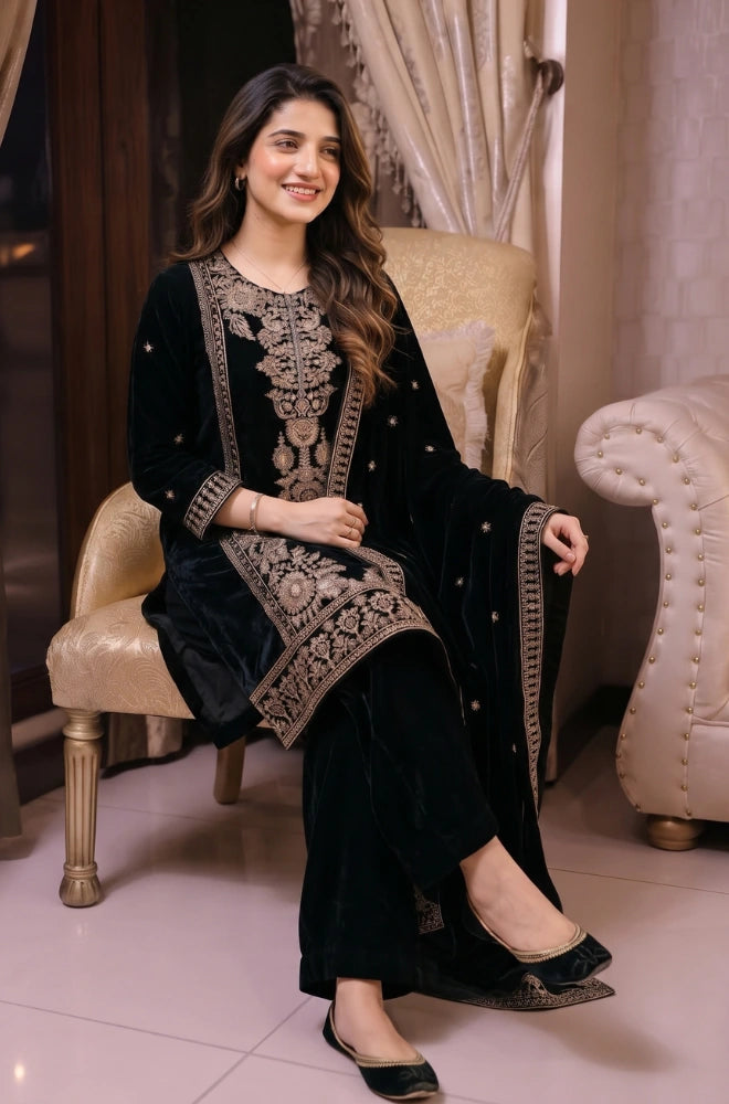 Faveza - Zyvella 3PC Stitch Velvet Dress - FVL-02