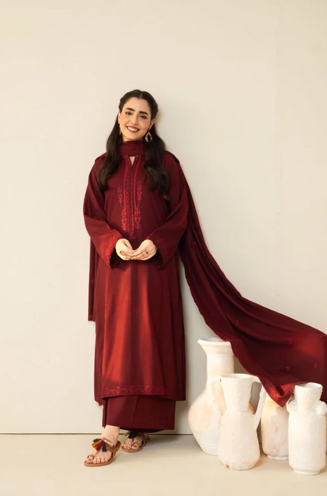 Tiraz - 3PC Dhanak Embroidered Shirt With Dhanak Embroidered Dupatta and Trouser - BFB01005