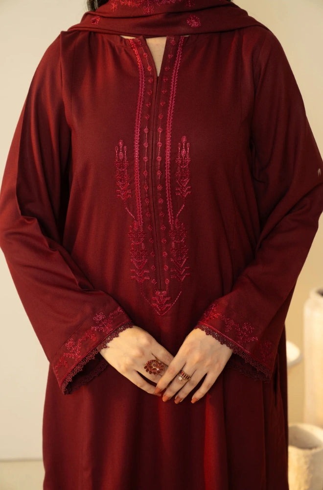 Tiraz - 3PC Dhanak Embroidered Shirt With Dhanak Embroidered Dupatta and Trouser - BFB01005