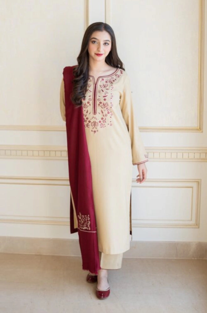 Aisling - 3PC Dhanak Embroidered Shirt With Dhanak Embroidered Dupatta and Trouser - BFB0869