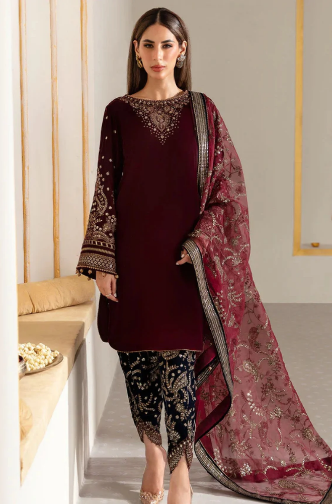 Asim Jofa -Winter 3PC Velvet Embroidered Suit - BFB0552
