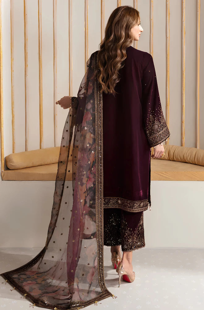Jazmin - 3PC Velvet Embroidered Shirt With Organza Dupatta and Trouser - BFB0926