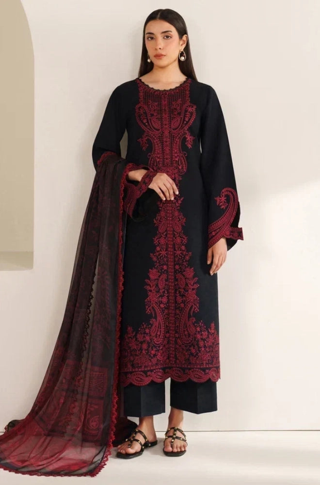 Farasha - 3PC Lawn Embroidered Shirt With Slub Net Printed Dupatta and Trouser - BFB0970