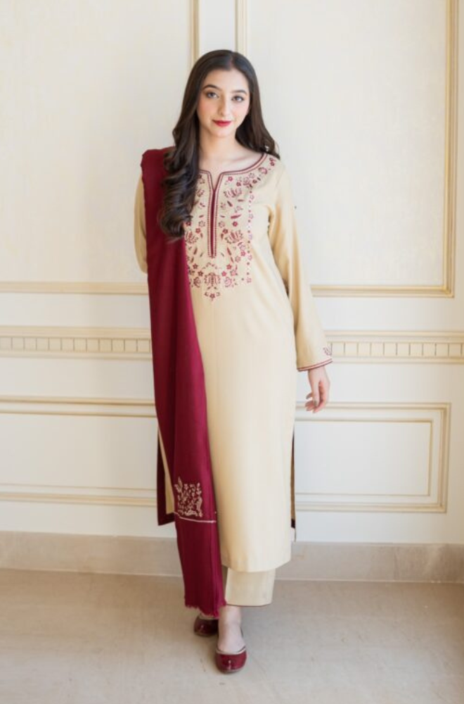 Asling - 3PC Dhanak Embroidered Shirt - BFHU064