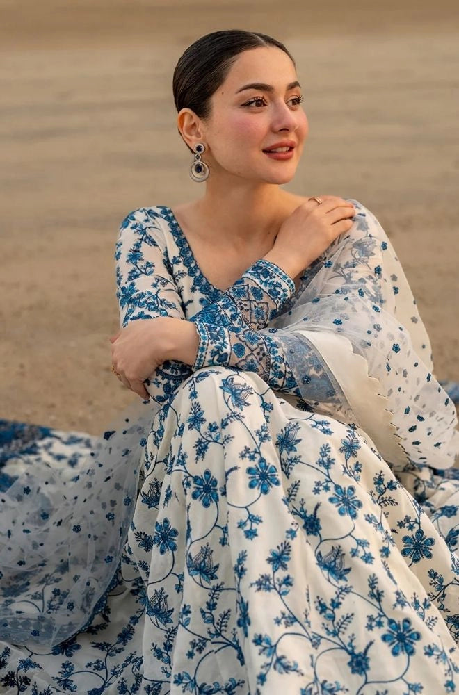 FAIZA SAQLAIN - 3PC Lawn Digital Printed Frock with Chiffon Printed Dupatta and Trouser - BFB0814