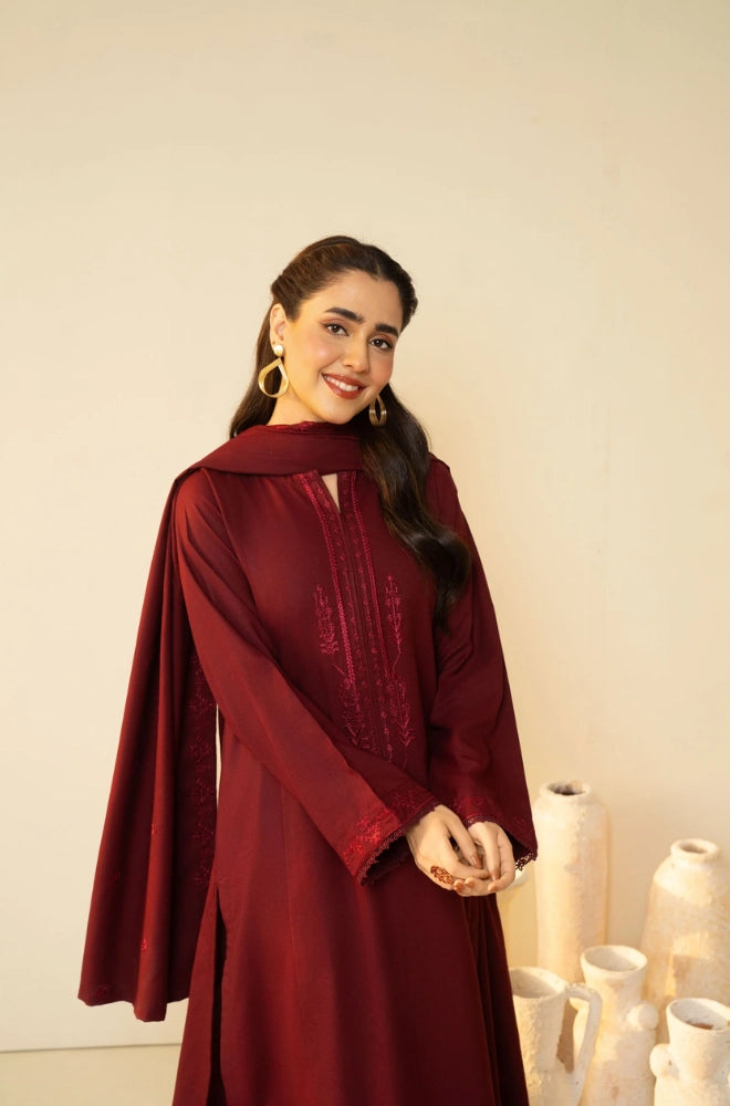 Tiraz - 3PC Dhanak Embroidered Shirt With Dhanak Embroidered Dupatta and Trouser - BFB01005