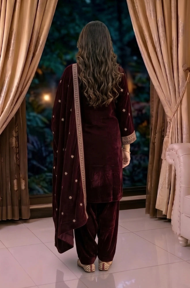 Faveza - Elowen 3PC Stitch Velvet Dress - FVL - 04