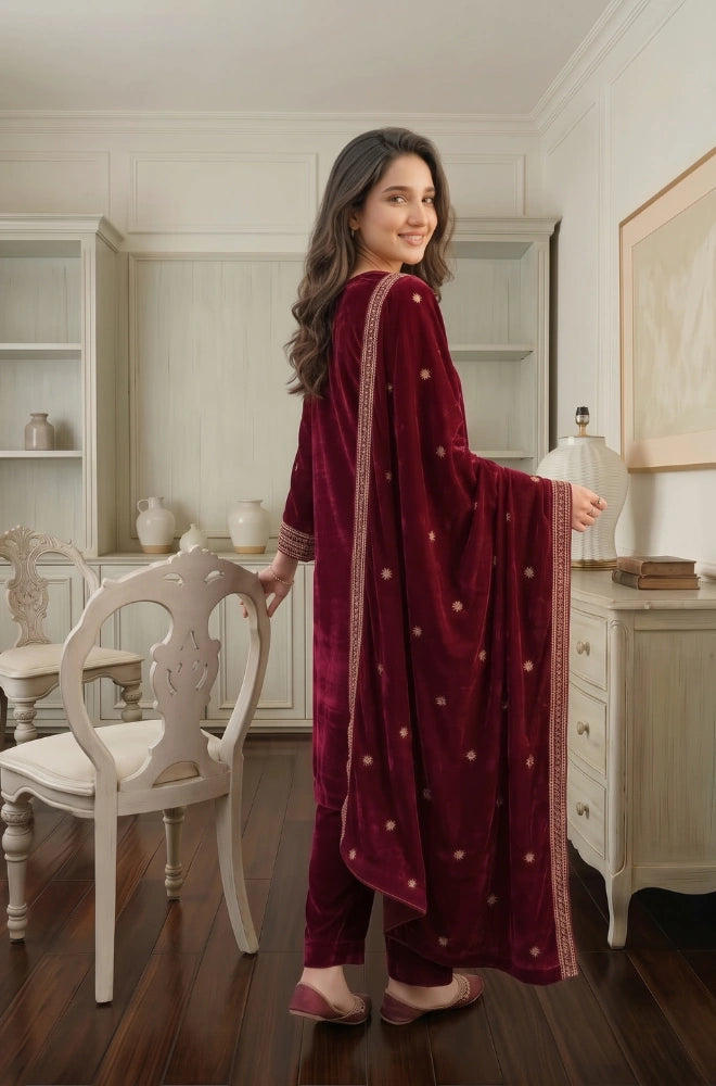 Faveza - Roselley 3PC Stitch Velvet Dress - FVL-05
