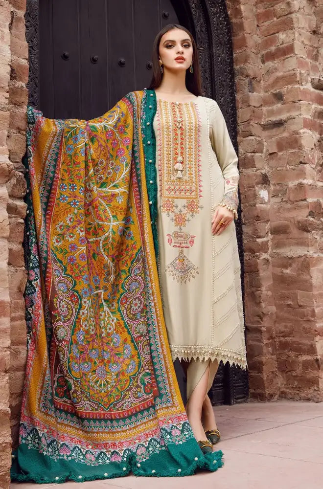 Maria.B - 3PC Dhanak Embroidered Shirt With Wool Printed Dupatta and Trouser - BFB01001