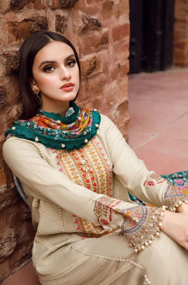 Maria.B - 3PC Dhanak Embroidered Shirt With Wool Printed Dupatta and Trouser - BFB01001