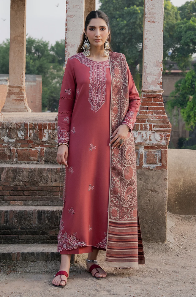 Izel - 3PC Dhanak Embroidered Shirt With Wool Printed Dupatta and Trouser - BFB01011