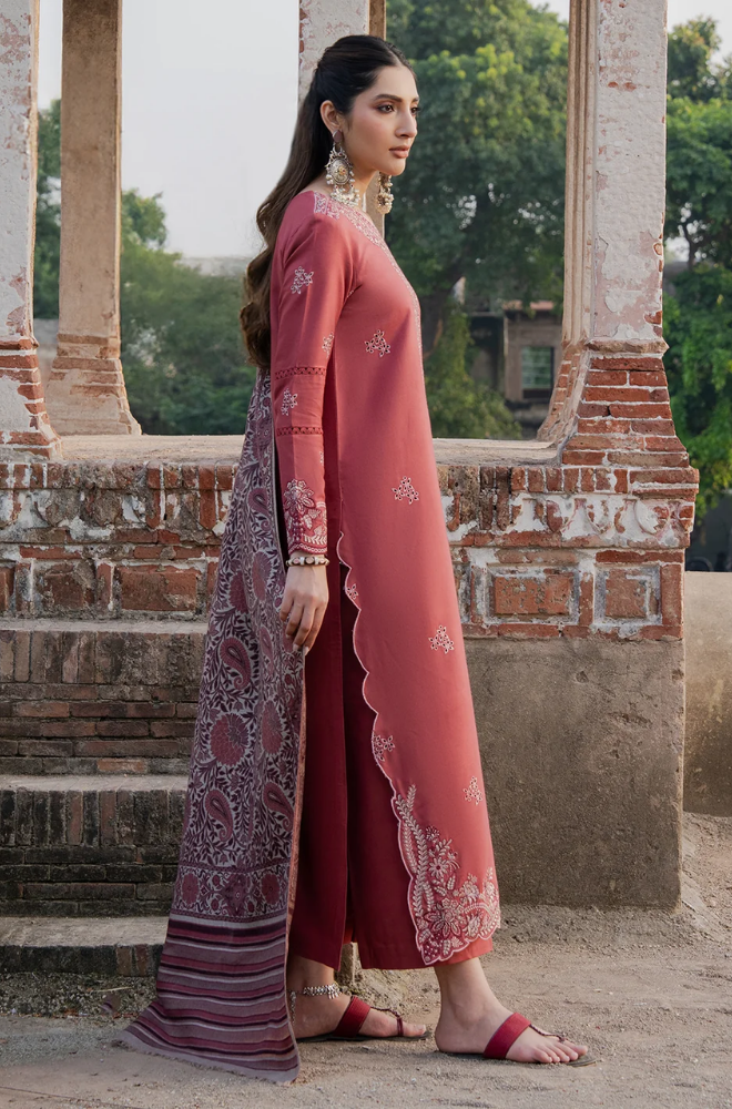 Izel - 3PC Dhanak Embroidered Shirt With Wool Printed Dupatta and Trouser - BFB01011