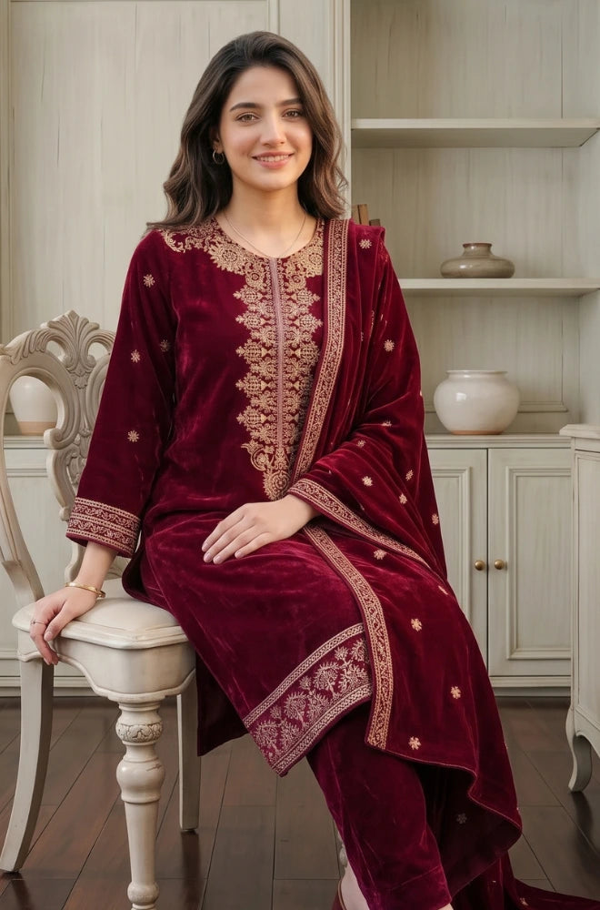 Faveza - Roselley 3PC Stitch Velvet Dress - FVL-05