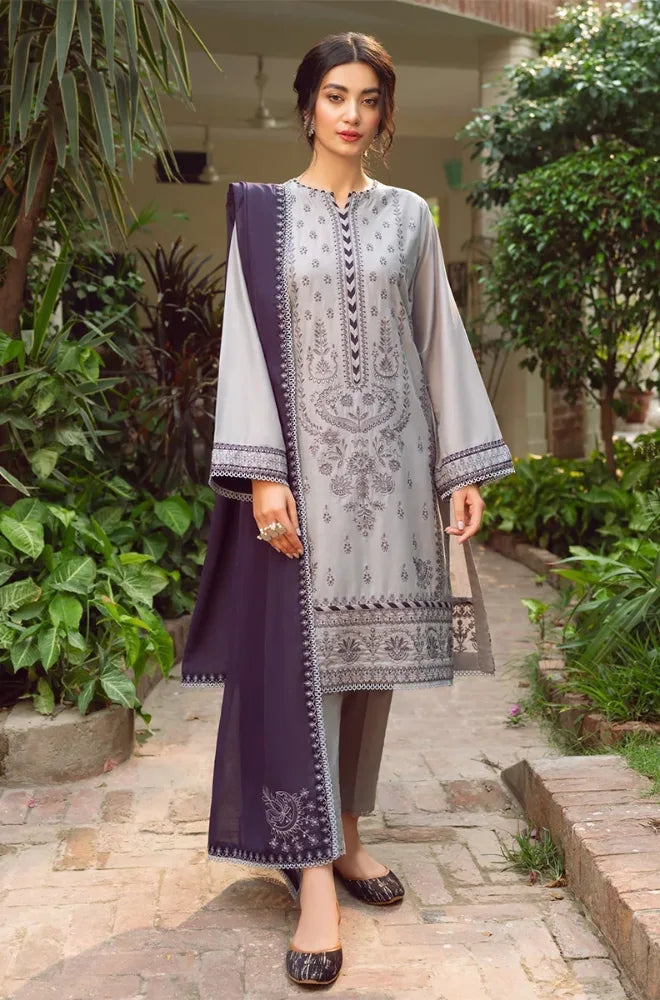 Jazmin - 3PC Dhanak Embroidered Shirt With Embroidered Chiffon Dupatta and Trouser - BFB0934