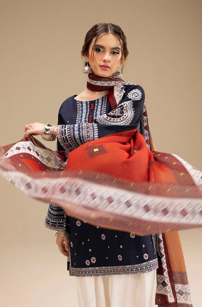 Ethnic - 3PC Dhanak Embroidered Shirt With Wool Printed Dupatta and Trouser - BFB0885