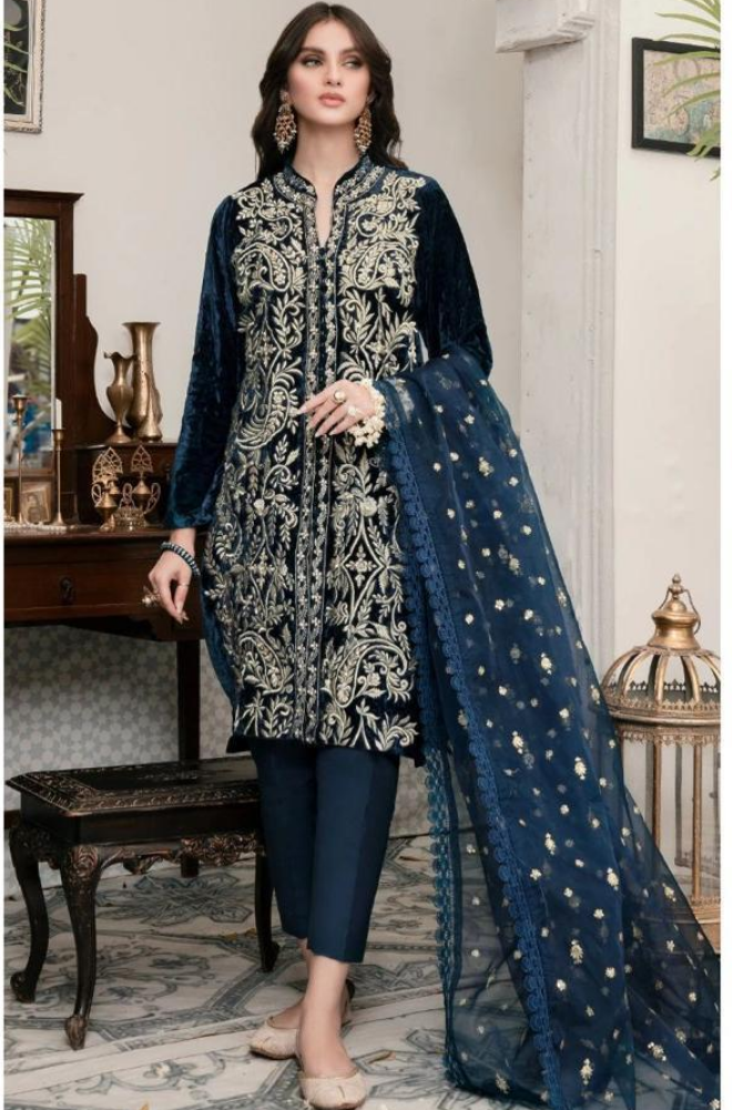 Asim Jofa - 3PC Velvet Embroidered Suit - BFB0164