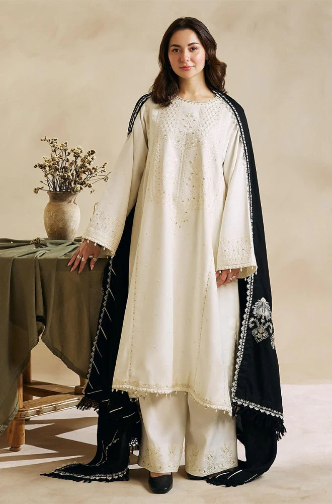 Zara Shahjahan - 3PC Dhanak Embroidered Shirt With Embroidered Dupatta and Trouser - BFB0856