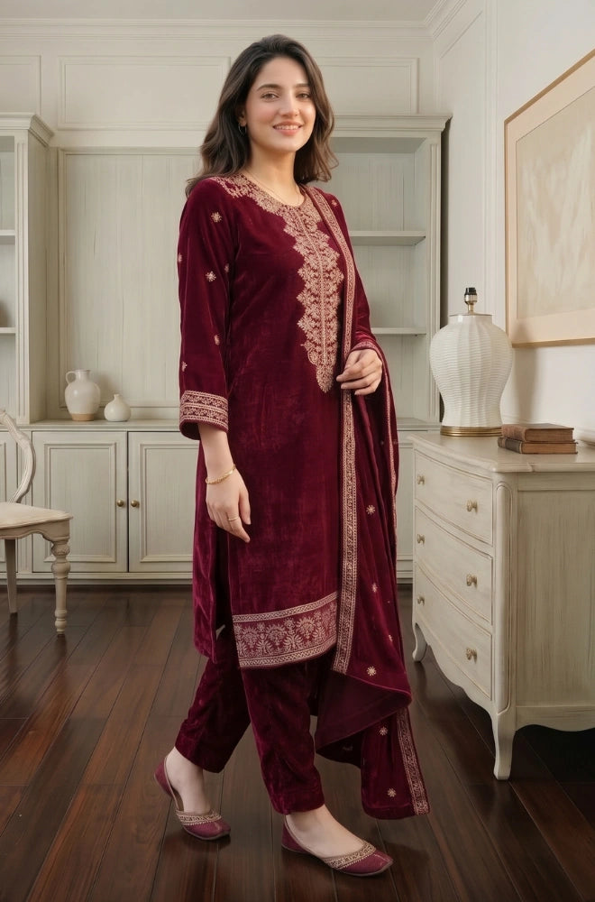 Faveza - Roselley 3PC Stitch Velvet Dress - FVL-05