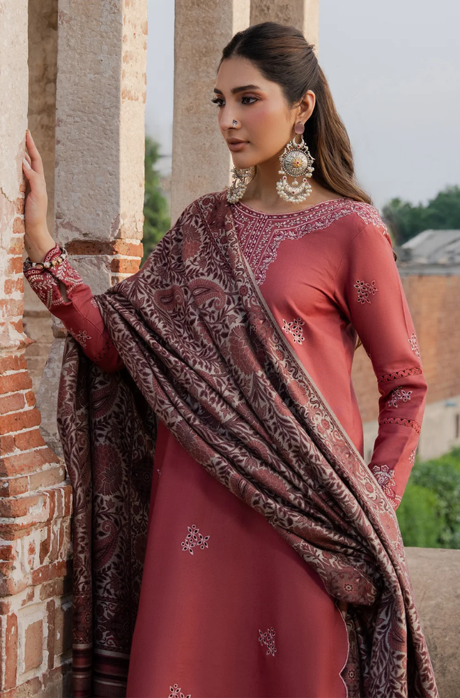 Izel - 3PC Dhanak Embroidered Shirt With Wool Printed Dupatta and Trouser - BFB01011