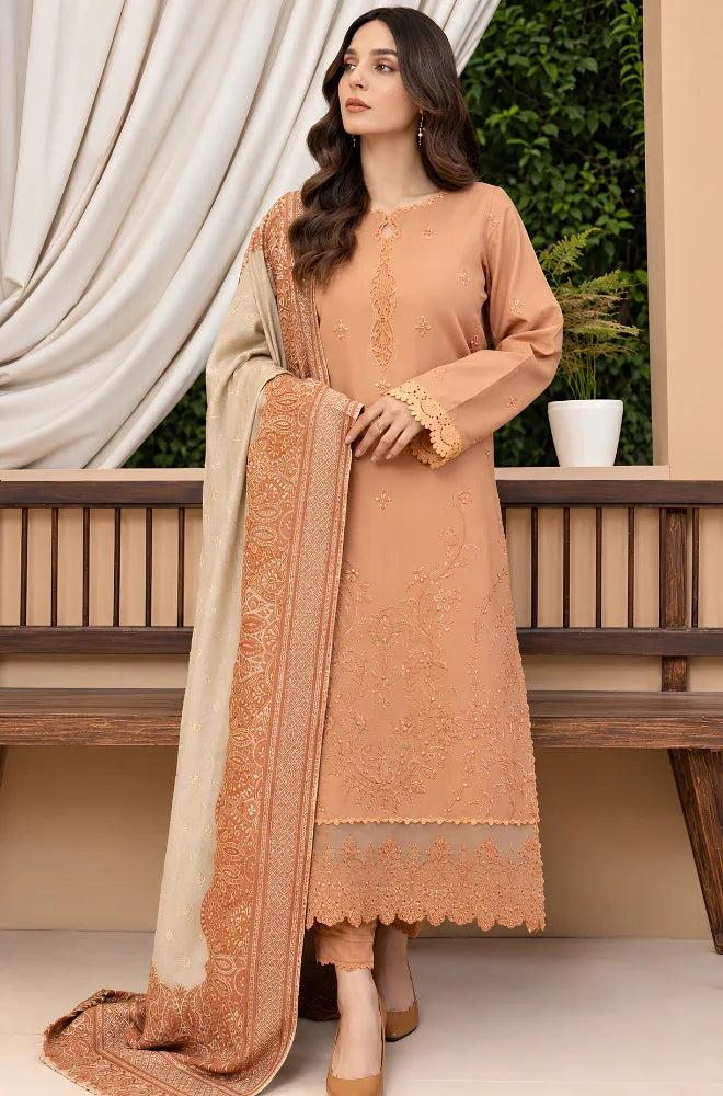 Binilyas - 3PC Dhanak Embroidered Shirt With Pashmina Printed Dupatta and Trouser - BFB01072