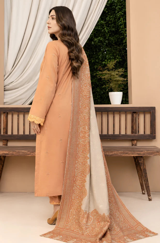 Binilyas - 3PC Dhanak Embroidered Shirt With Pashmina Printed Dupatta and Trouser - BFB01072