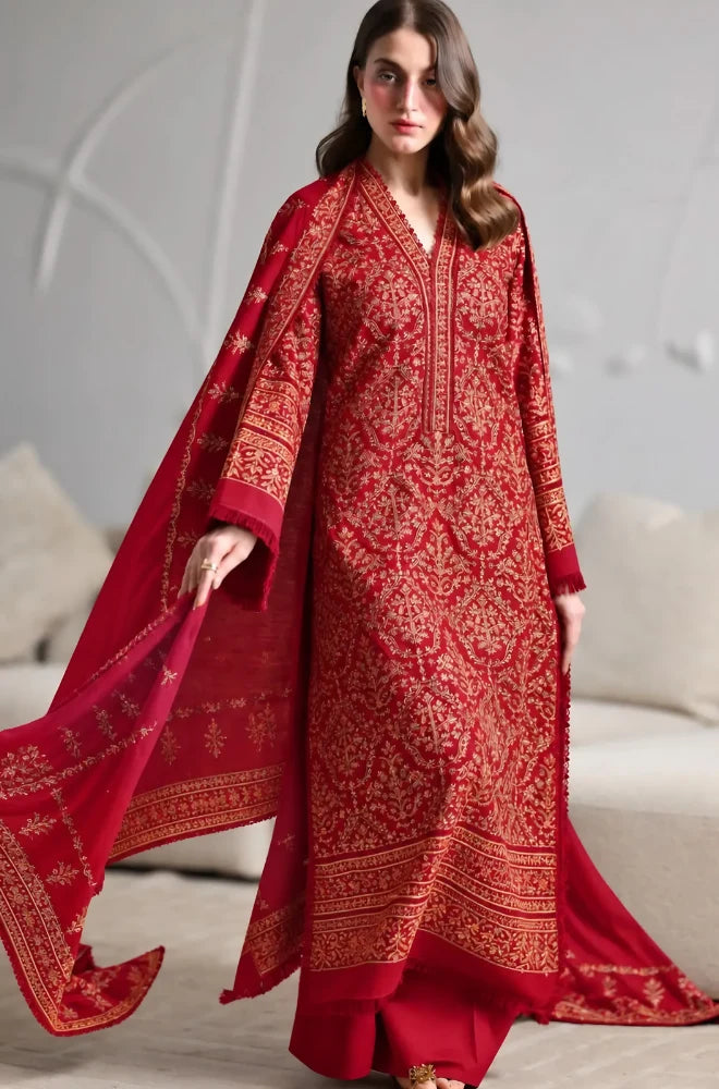 3PC Dhanak Embroidered Shirt With Dhanak Embroidered Shawl and Trouser - BFB01184
