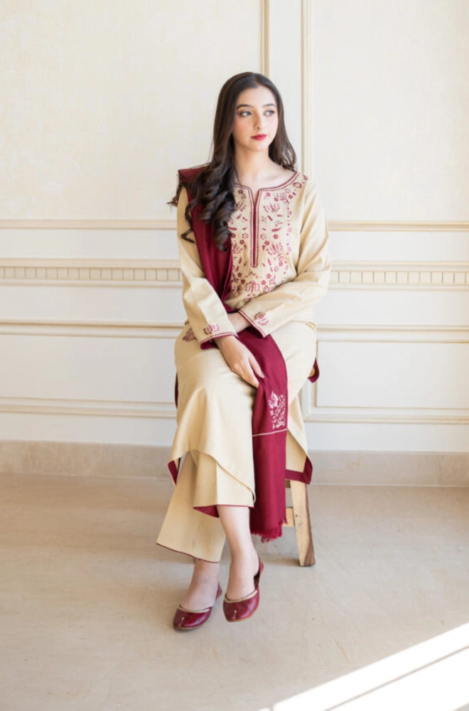 Aisling - 3PC Dhanak Embroidered Shirt With Dhanak Embroidered Dupatta and Trouser - BFB0869