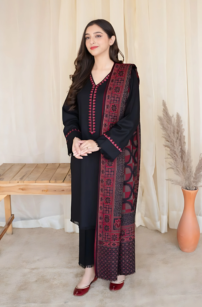 Asling - 3PC Dhanak Embroidered Suit - BFB0014