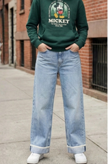 Vintage Wash Relaxed Fit Ladies Denim - Soft Blue - BFJ004