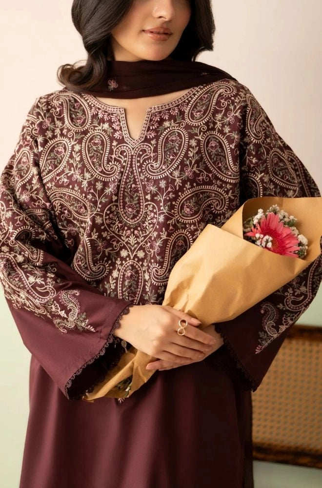 LAZULI - 3PC Summer Lawn Embroidered Shirt with Chiffon Embroidered Dupatta and Trouser - BFB0818