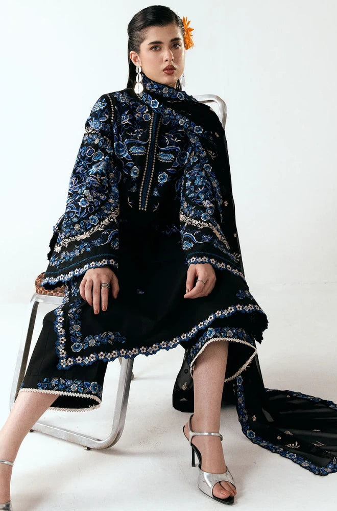 Hussain Rehar - 3PC Embroidered Lawn Shirt With Chiffon Dupatta and Trouser - BFB01012
