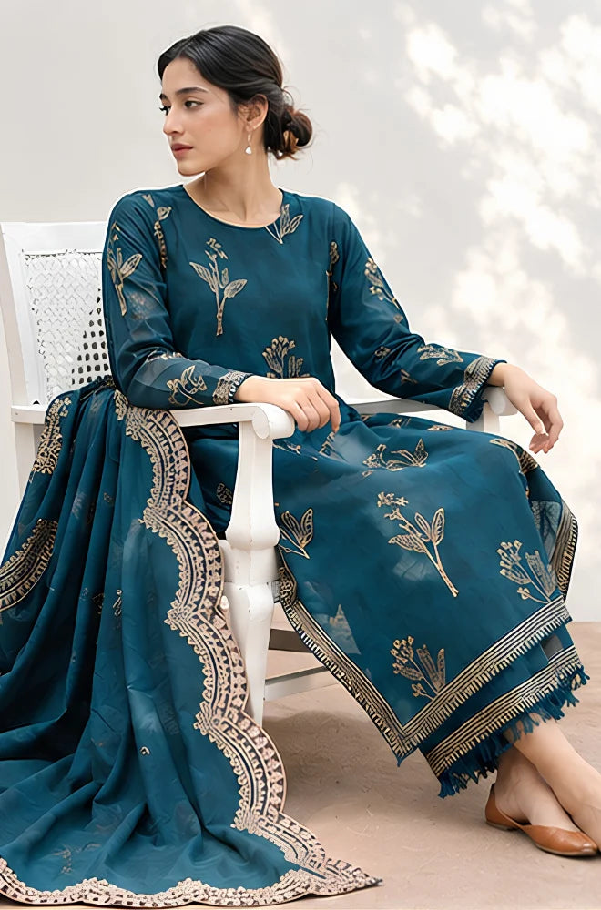 Zellbury - 3PC Dhanak Embroidered Shirt With Dhanak Embroidered Dupatta and Trouser - BFB01185