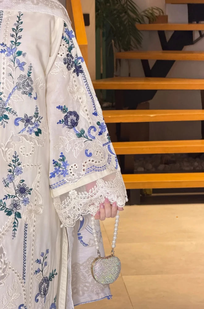 Preet Pret - 3PC Chikankari Embroidered Lawn Shirt With Monar Dupatta and Trouser - BFB01013