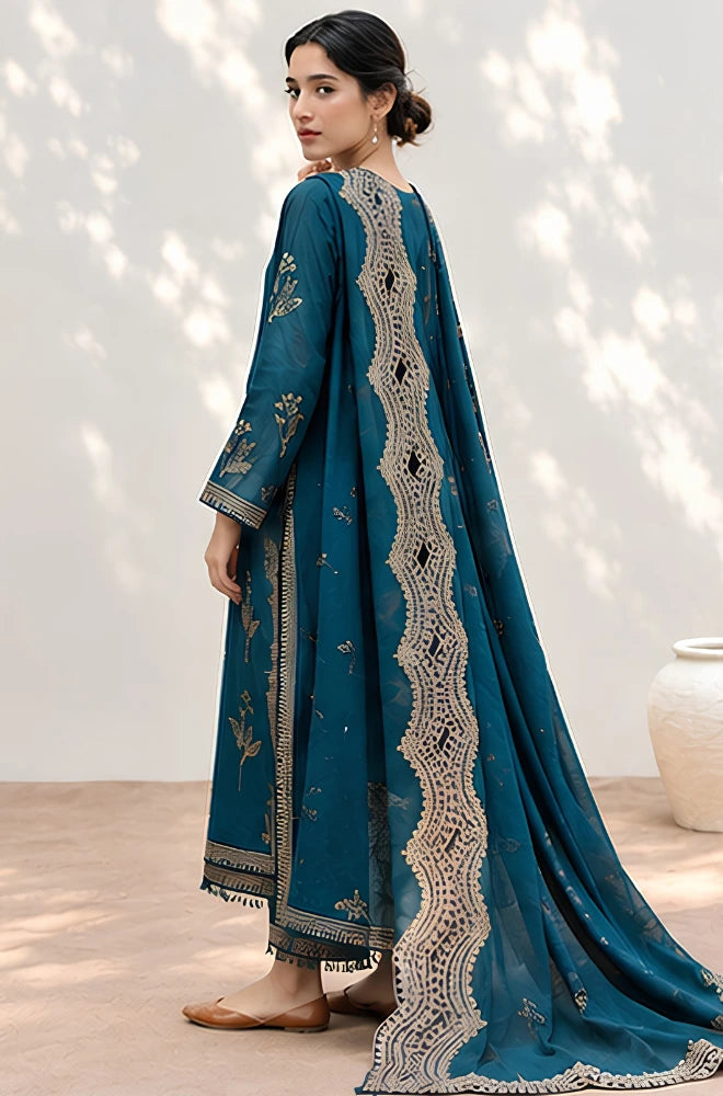 Zellbury - 3PC Dhanak Embroidered Shirt With Dhanak Embroidered Dupatta and Trouser - BFB01185