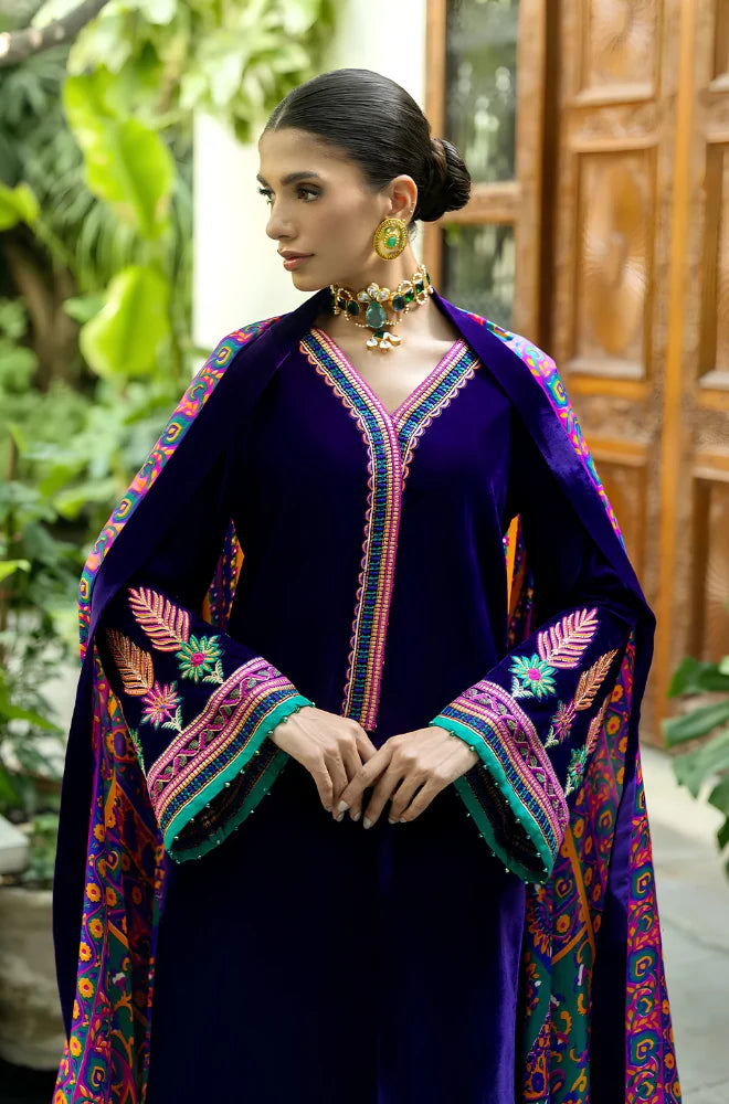Charizma - 3PC Velvet Embroidered Shirt with Karandi Printed Dupatta and Trouser - BFB0925