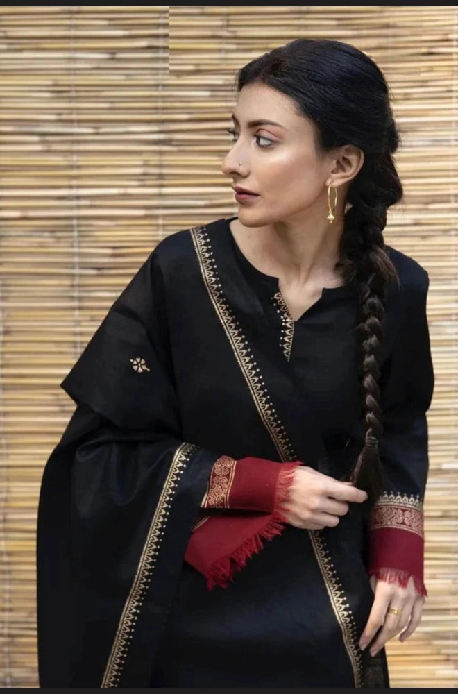 Dyot - 3PC Dhanak Embroidered Shirt With Twill Printed Dupatta and Trouser - BFB0872