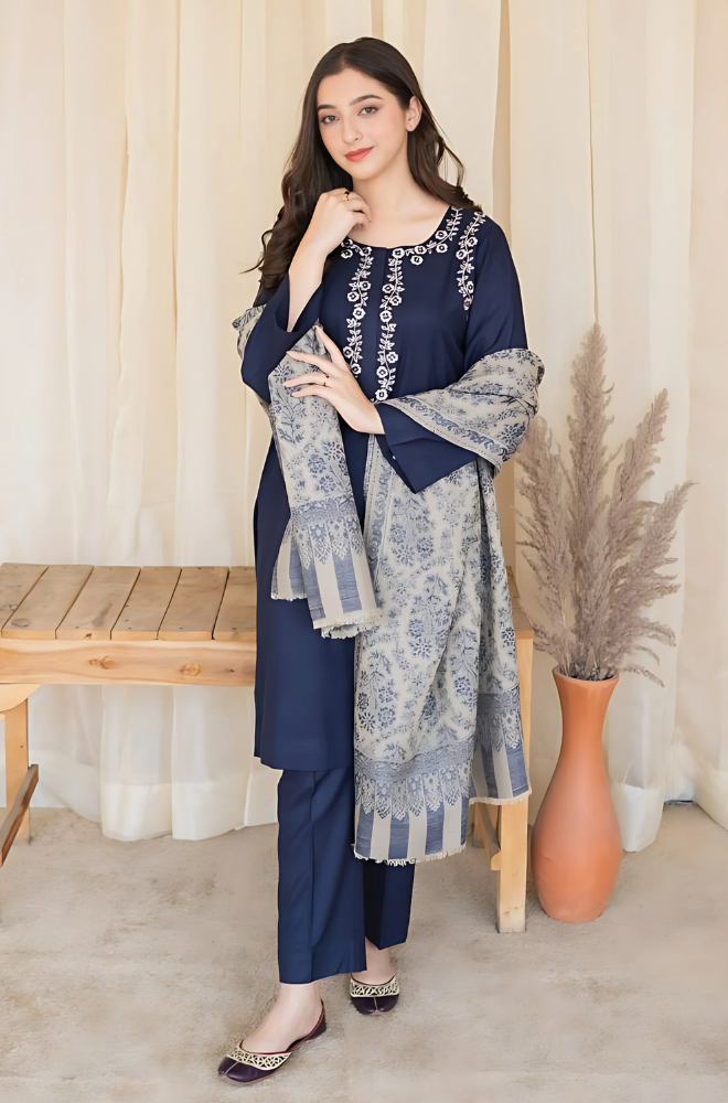 Asling - 3PC Dhanak Embroidered Suit - BFB0015