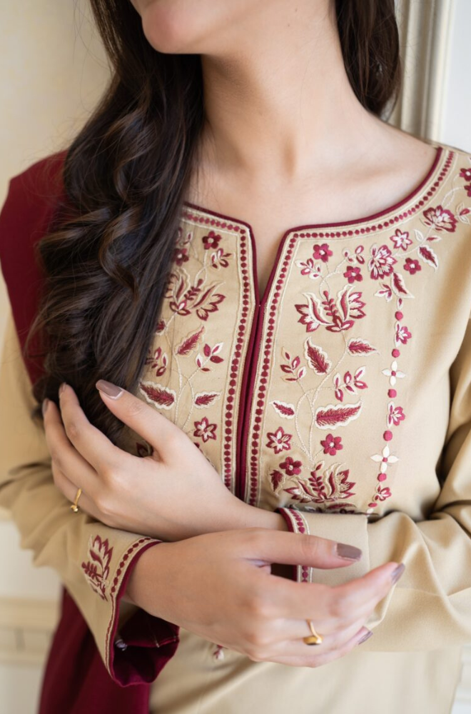 Asling - 3PC Dhanak Embroidered Shirt - BFHU064