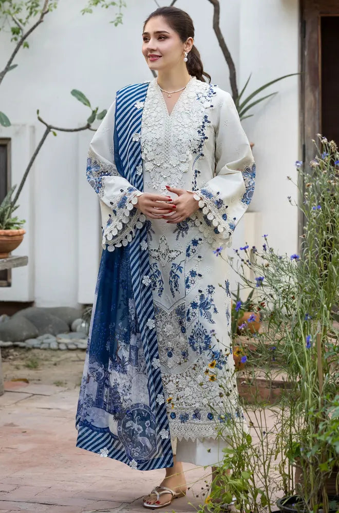 Motifz - 3PC Lawn Embroidered Lawn Shirt With Lawn Printed Dupatta and Trouser - BFB01014