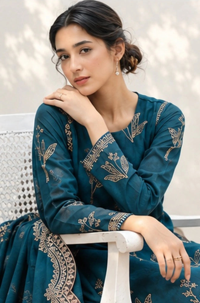 Zellbury - 3PC Dhanak Embroidered Shirt With Dhanak Embroidered Dupatta and Trouser - BFB01185