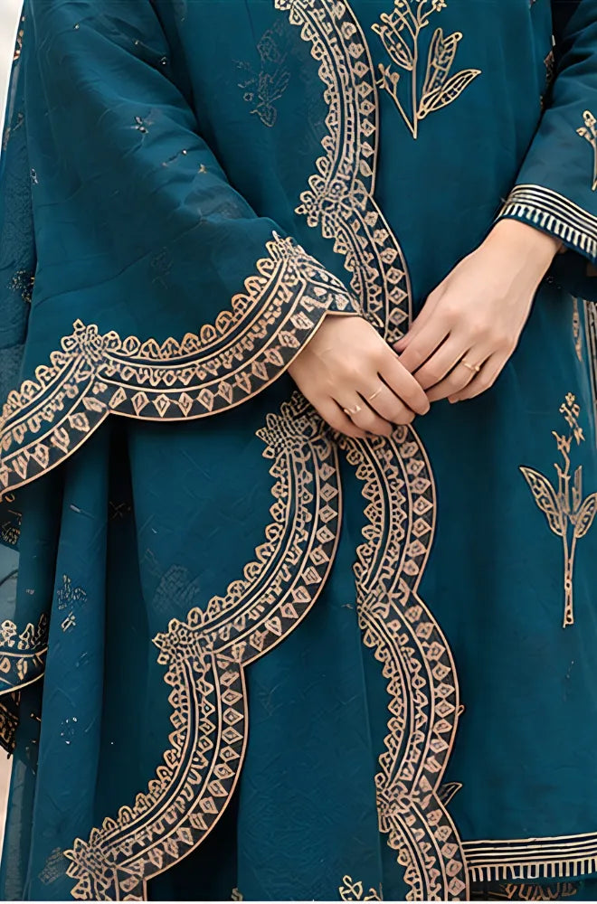 Zellbury - 3PC Dhanak Embroidered Shirt With Dhanak Embroidered Dupatta and Trouser - BFB01185