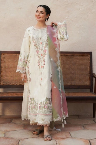 QALAMKAR - 3PC Summer Lawn Embroidered Shirt with Chiffon Embroidered Dupatta and Trouser - BFB0821
