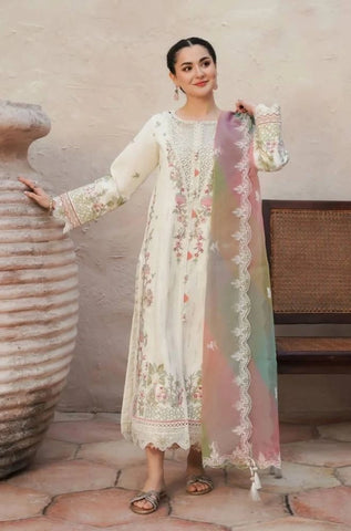 QALAMKAR - 3PC Summer Lawn Embroidered Shirt with Chiffon Embroidered Dupatta and Trouser - BFB0821