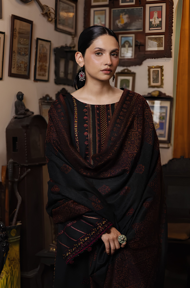 Yards - 3PC Dhanak Embroidered Shirt With Printed Shawl and Trouser - BFB011856