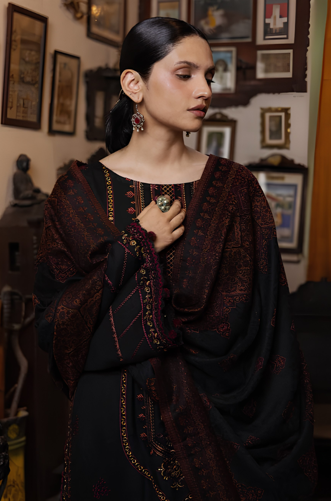 Yards - 3PC Dhanak Embroidered Shirt With Printed Shawl and Trouser - BFB011856