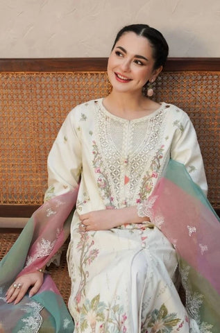 QALAMKAR - 3PC Summer Lawn Embroidered Shirt with Chiffon Embroidered Dupatta and Trouser - BFB0821