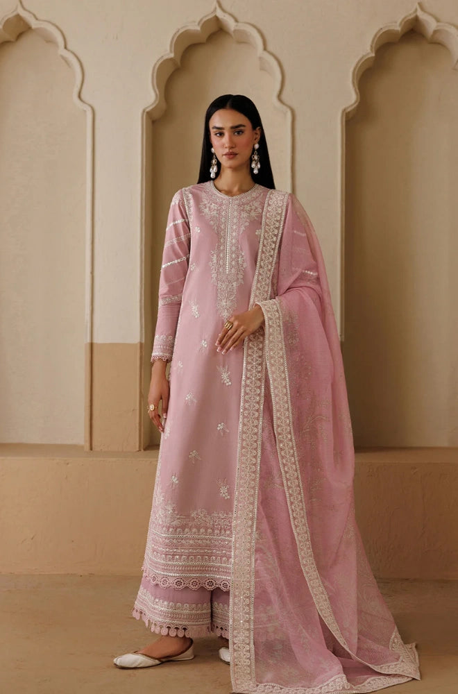Emaan Adeel - 3PC Embroidered Lawn Shirt With Khadi Net Embroidered Dupatta and Trouser - BFB01016