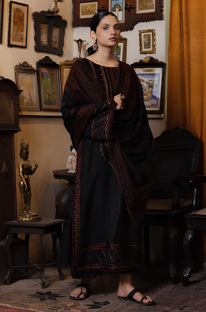 Yards - 3PC Dhanak Embroidered Shirt With Printed Shawl and Trouser - BFB011856