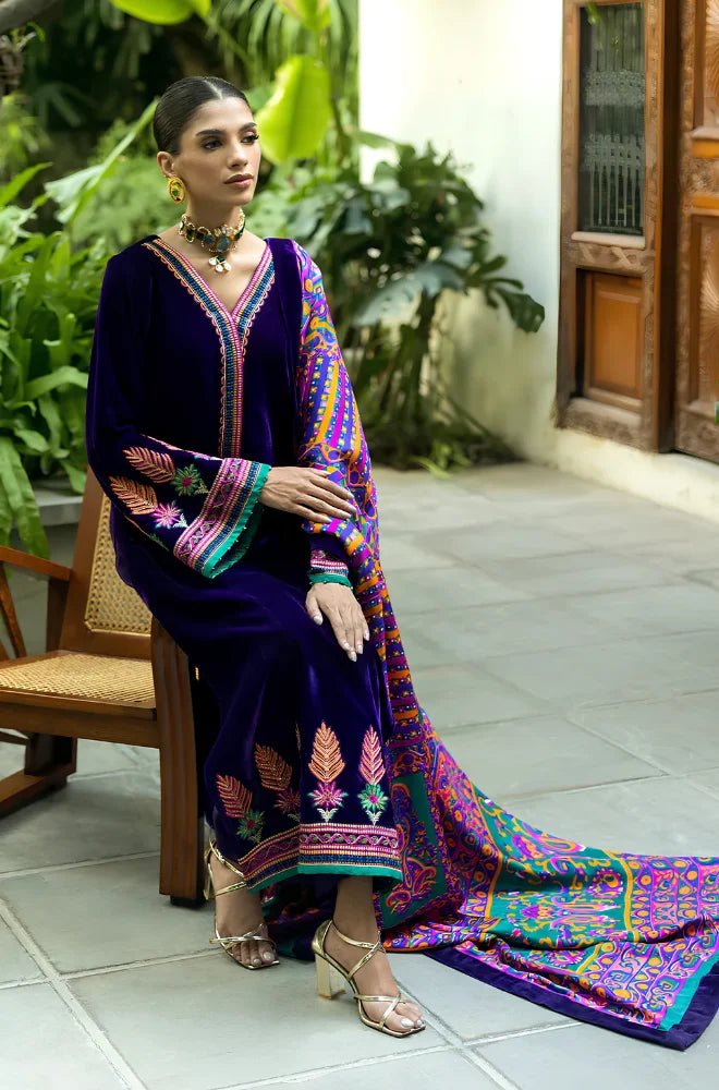 Charizma - 3PC Velvet Embroidered Shirt with Karandi Printed Dupatta and Trouser - BFB0925